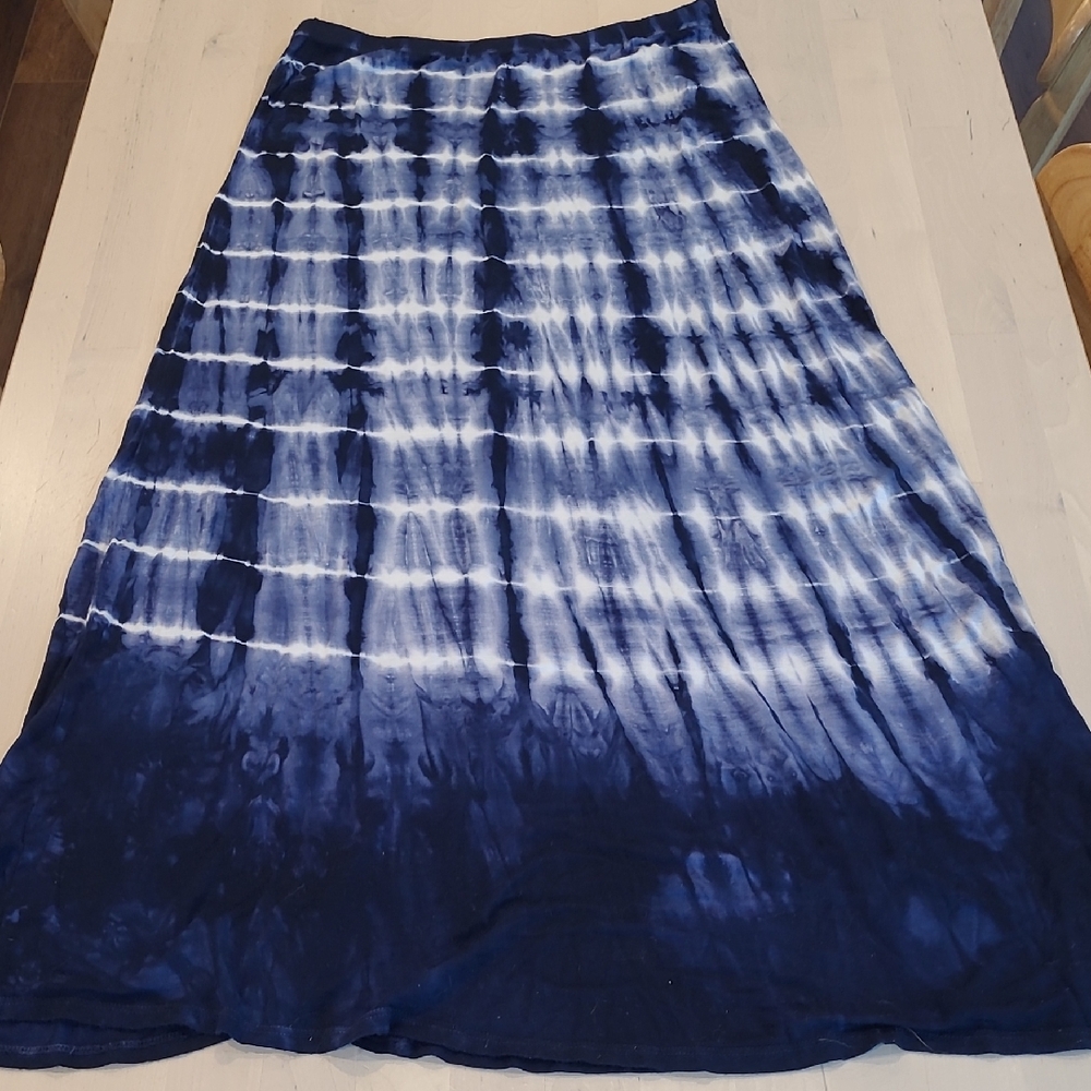 TRYST Blue Tie-dyed Blue And White Elastic Waist Maxi Skirt